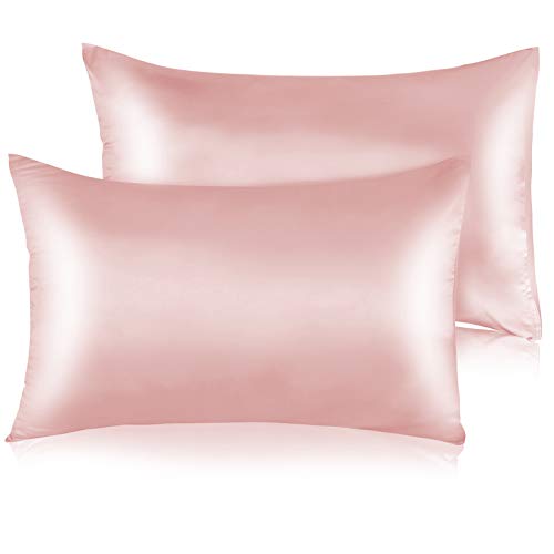 Muama Seidenkissenbezug 20''x30'' Kissenbezüge aus Seide Kissenbezug Kopfkissenbezug Silk Pillowcase für Haar und Haut mit verstecktem Reißverschluss, 2 Stück, Rosa
