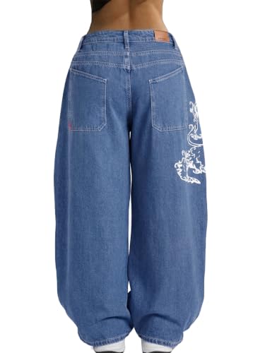 Image of EMMIOL Women Hip Hop 90s Vintage Baggy Jeans Denim Pants Mid Waist Jeans