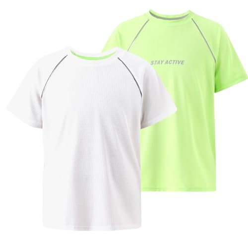PATPAT 2 Pack Boys T-Shirts with Ultra Lightweight & Quick Dry, Short Sleeve Athletic Shirt for Kid Youth, Size US10/M