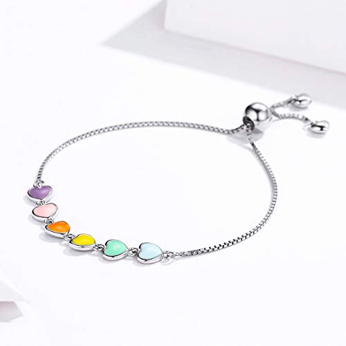 Bisaer 925 Sterling Silver Heart Bracelet Colorful Enamel Infinity Love Heart Adjustable Bracelets For Women #TOP2