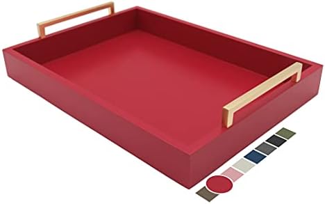 Montecito Home Decorative Coffee Table Tray - Ottoman Tray - Breakfast, Drinks, Liquor Serving Tray - from Farmhouse to Modern - Matte Finish - Champagne Gold Handles - Crimson Red