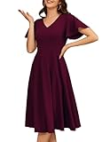 Bridesmay Women's Casual Vintage Cocktail Dress Flared Sleeve Wedding Guest Dresses Modest Bridesmaid Dresses Burgundy L