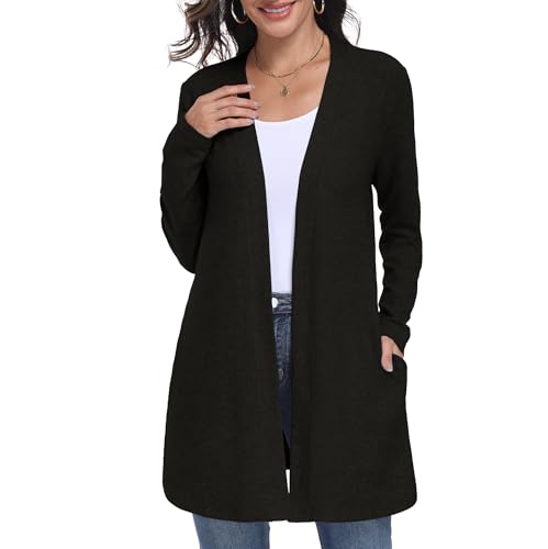 Lepunuo Cardigan Sweaters for Women Long Sleeve Lightweight Open Front Knit Cardigans Casual Loose Sweater with Pockets