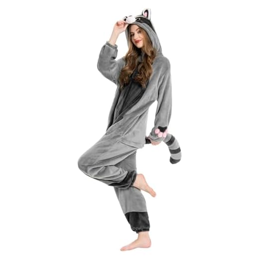 OLAOLA Onesies für Erwachsene Unisex Neuheit Pyjamas Waschbär Kostüm für Halloween Soft Comfy Homewear Nachtwäsche Einteiler Schlafanzug Cosplay Loungewear