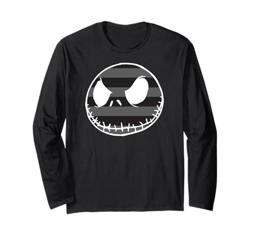 T-shirt Nightmare Before Christmas rayé manches longues avec imprimé visage Jack Skellington contrasté