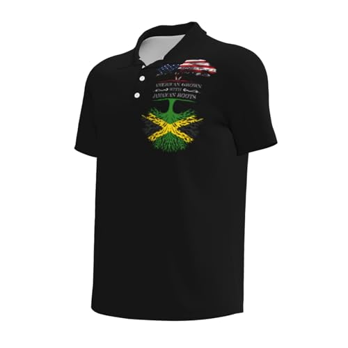 American Grown with Jamaican Roots Jamaica Flag Men's Tactical Golf Polo Shirt - Short Sleeve, Soft & Casual2