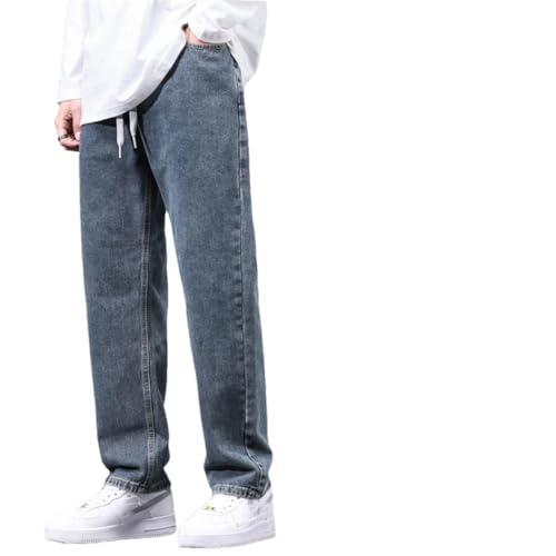 Men Baggy Pants Light Blue Wide Leg Elastic Waist Casual Denim Pants Male Long Trousres