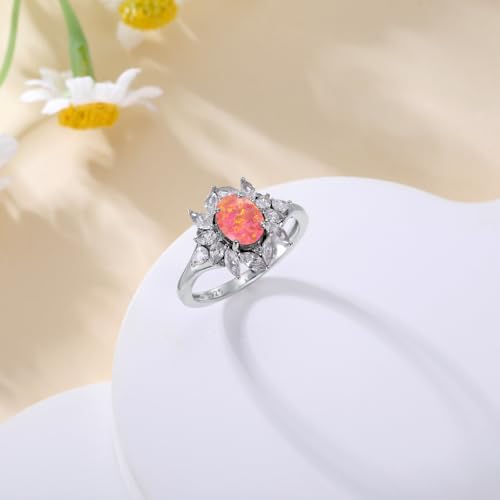 Sterling Silver 9 Colors Black Purple Opal Ring Opal Engagement Rings for Women Opal Promise Ring Opal Gemstone Oval Sunburst Halo Ring for Women Birthstone Anniversary Ring Size 5 to 9-14