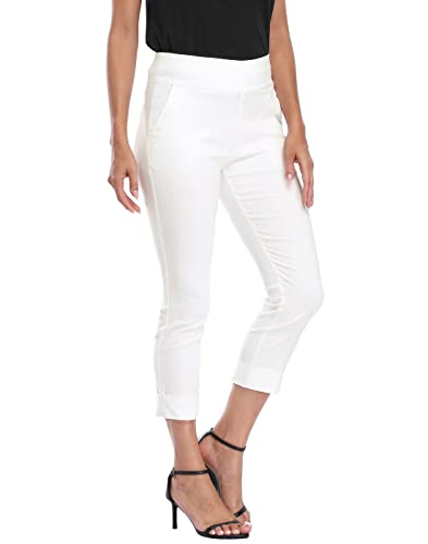 Image of HDE Pull On Capri Pant for Women w /Pockets Elastic Waist Cropped Work Pant