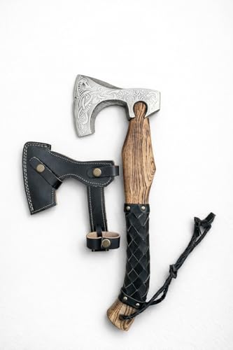 Hand-Forged Viking Axe with Carbon Steel Blade – Ash Wood Handle – Norse Inspired Battle Hatchet for Camping, Throwing, Collecting, or Unique Gifting – Handmade Craftsmanship.