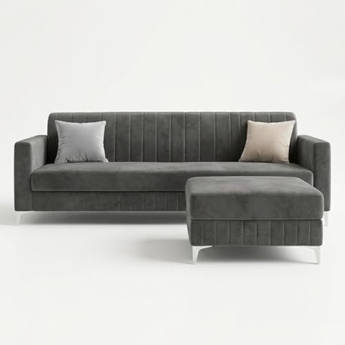 Image of Amelia Rich 5 Seater L Shape Sofa Set with Movable Ottoman | Flexible Layout | Spacious Soft Touch Seating | Modern Sofa for Living Room (Dark Grey)