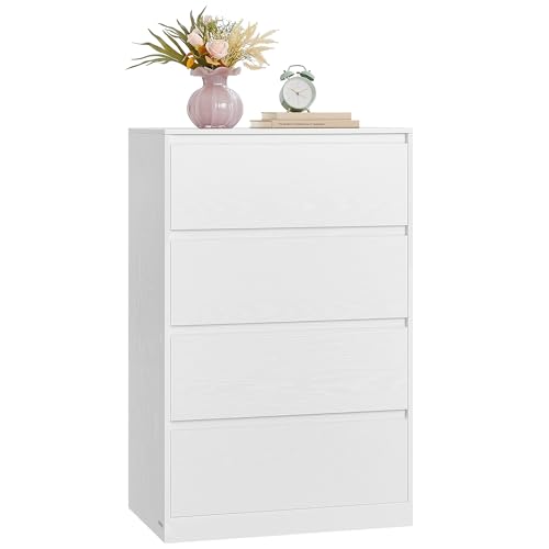 VASAGLE Colección Kailyn - Cómoda de 4 Cajones para Dormitorio, Armario de Almacenamiento, Mueble para Ropa, 40 x 60 x 97,4 cm, Estilo Moderno, Blanco Nieve LTS614WE02