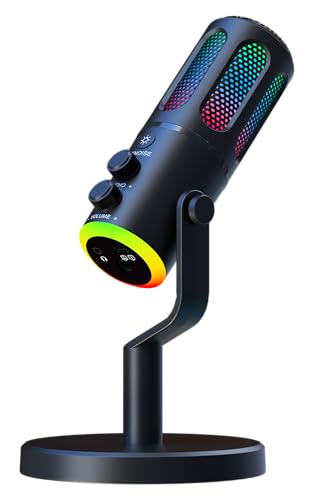 LONGCHOICEPRO USB Microphone for PC Gaming & Podcast, Condenser Mic with AI Noise Cancelling & Reverb Effects, Studio-Quality Streaming Mic for PS5/Mac/iPhone, RGB Lighting, 48kHz/24Bit, Plug & Play