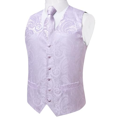 Image of DiBanGu Mens Vest and Tie Set Formal Paisley Waistcoat and Necktie Pocket Square Cufflinks Silk Suit Vest for Tuxedo Wedding