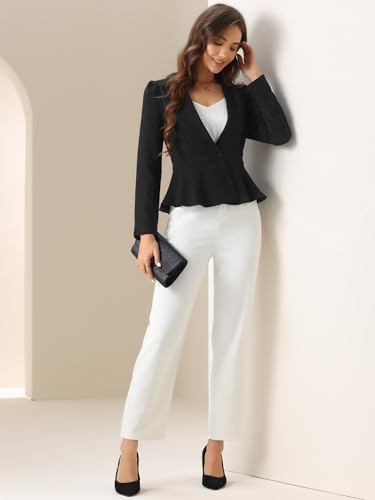 Allegra K Dressy Casual Blazer for Women's Elegant Long Sleeve Button Closure Ruffle Peplum Jacket4