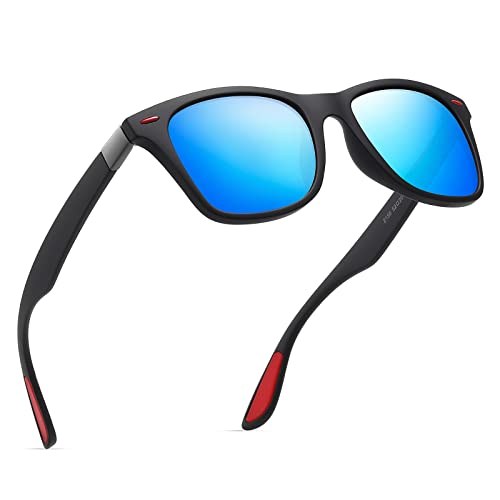 Lunettes de soleil polarisées unisexes rectangulaires avec protection UV400 pour homme et femme - Style vintage classique - Noir - Pour cyclisme, conduite, pêche en plein air, 3-Noir Bleu Cover