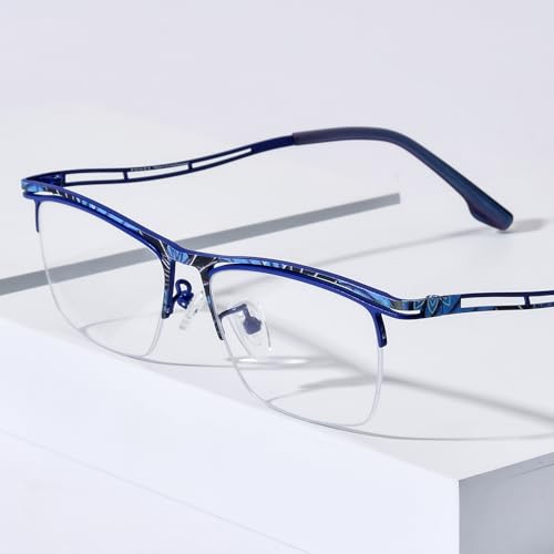 Image of FONEX Colorful Pure Titanium Glasses Frame Men Semi Rimless Square Eyeglasses Eyewear
