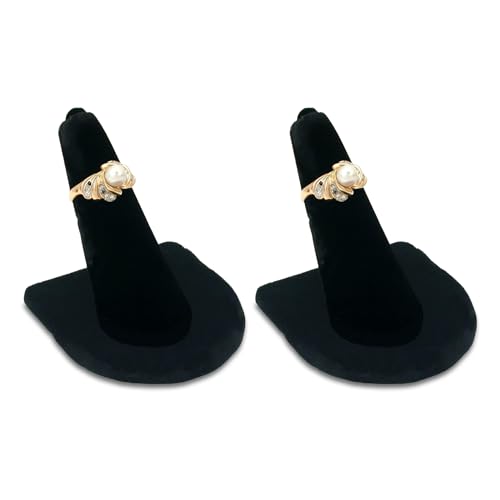 RJ Displays 2 Pcs Black Velvet Rings Display Stand, Jewelry Holder Organizer for Wedding, Showcase & Selling-Perfect Ring Display Case-Jewelry Ring Organizer holder-Perfect Rings stand for vendors