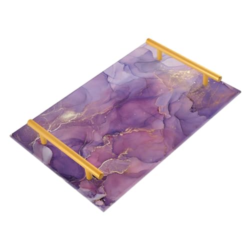 Gredecor Marble Decorative Vanity Tray for Bathroom, Violet Shiny Purple Marble Counter Kitchen Coffee Trays, Acrylic Rectangle Jewelry Perfume Makeup Organizer Tray Holder
