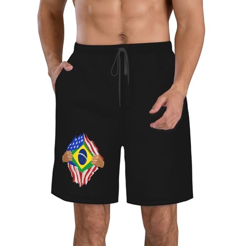 Hand Tear Flag of Brazil Mens Swim Trunks Quick Dry Swim Board Shorts Casual Beach Shorts