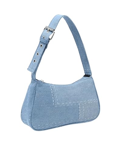 SweatyRocks Women's Zipper Mini Denim Shoulder Bag Solid Jean Underarm Purse with Adjustable Strap2