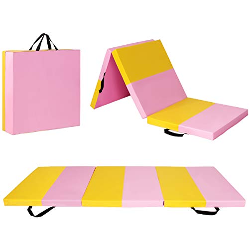Costway Tapis de Gymnastique Epais 180 x 60 x 5,5cm, Matelas d'entrainement avec Poignées de Transport Tissu Plastifié PU Imperméables