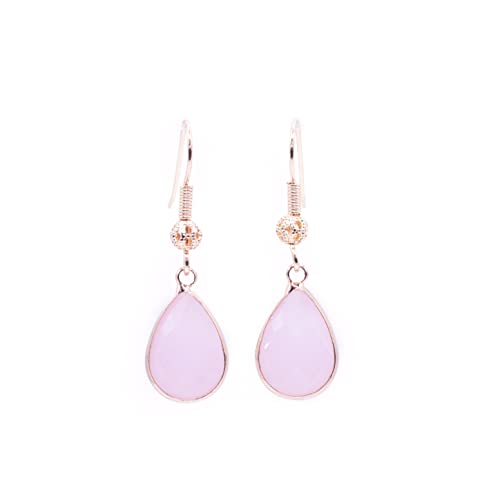 ZARZAMORA Pendientes Mujer Gota de Agua-Aretes Colgantes Cristal Transparente forma de Lagrima Ribetes Dorados-Gancho Hippy Acero Inoxidable Chapado en Oro14k-Regalo Original (Rosa)