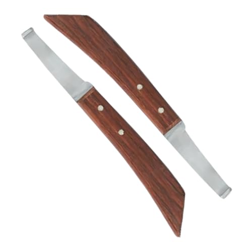 Image of Hoof Knife Double Edged Wide Straight Blade,Stainless Steel Curved Blade Farrier Tool with Wooden Handle (Left Hand)
