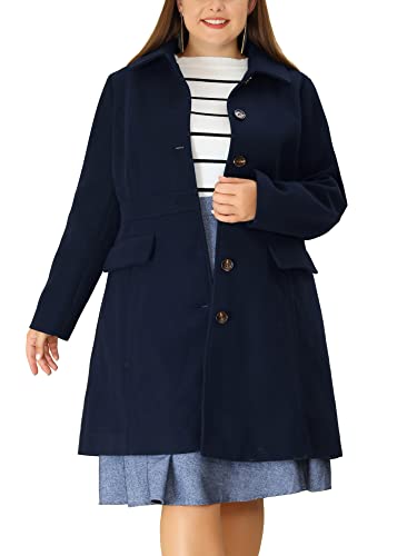 Agnes Orinda Plus Size Coat for Women Peter Pan Collar Single Breasted Winter Long Coats 3X Dark Blue