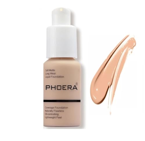 Image of Phoera Full Coverage Liquid Foundation Makeup Long Lasting Matte Finish, Oil Control, Waterproof, Buildable for All Skin Types, WARM PEACH