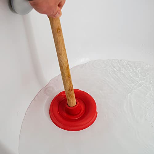 Universal Pömpel, Ø 130 mm Durchmesser Saugglocke für Spüle, Waschbecken, Toilette, Urinal, Dusche, Badewanne, Über - und Unterdruck Abflussreiniger mit 36 cm Holzstiel, Verstopfungslöser Bad Küche