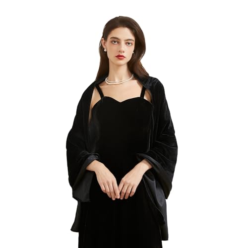 Huralona Bufandas de terciopelo para vestidos de noche, boda, novia, poncho, Negro -, Large