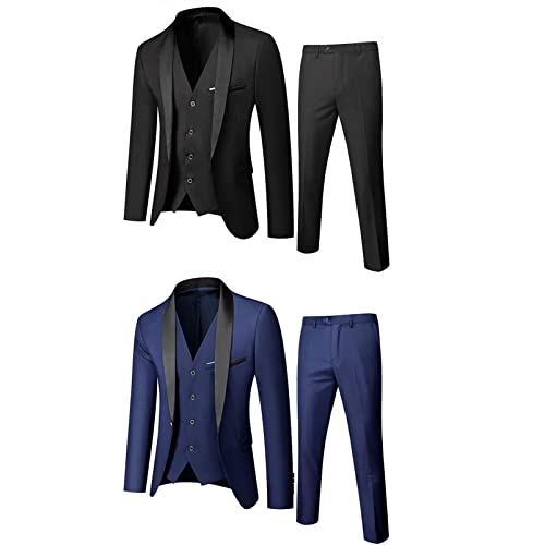 CUTTE Herren 3-teiliger Blazer Anzughose Bräutigam Hochzeit Party Slim Fit Business Blazer Jacken Sets Büro Anzug Set Arbeitskleidung,Blue,M – Bild 7