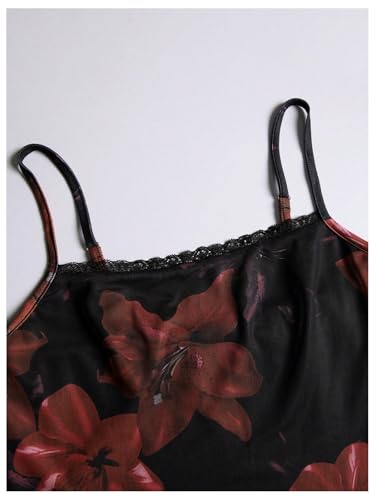 Image of Verdusa Women's Y2K Mini Dress Floral Sexy Cami Dress Short Bodycon Causal Going Out Dresses Black and Red Small