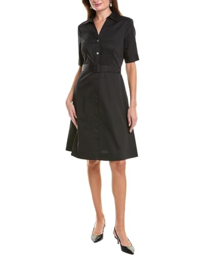 Brooks Brothers Women's Cotton Sateen Short Sleeve Shirt Dress, Black, Size 14