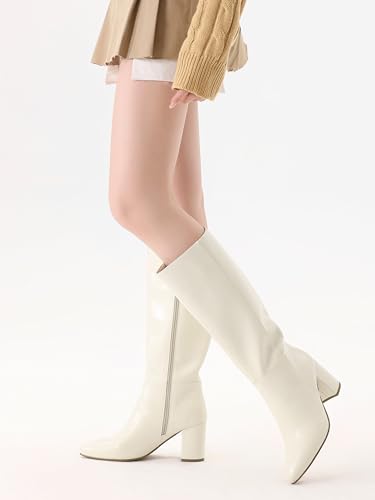 Image of Shoe'N Tale Knee High Boots for Women Chunky Block Heel Fall Winter Pointed Toe Boots