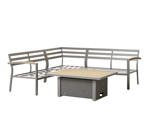 Dehner Garten-Lounge Colmar, 4-teilig, 5-Sitzer, inkl. Tisch und Polster, Aluminium/FSC®-zertifiziertes Teakholz/Olefin, grau/braun
