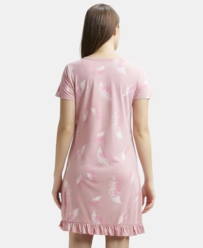 Image of Jockey RX25 Women Micro Modal Cotton Ruffled Hem Styled Half Sleeve Printed Sleep Dress (Colors & Prints May Vary)