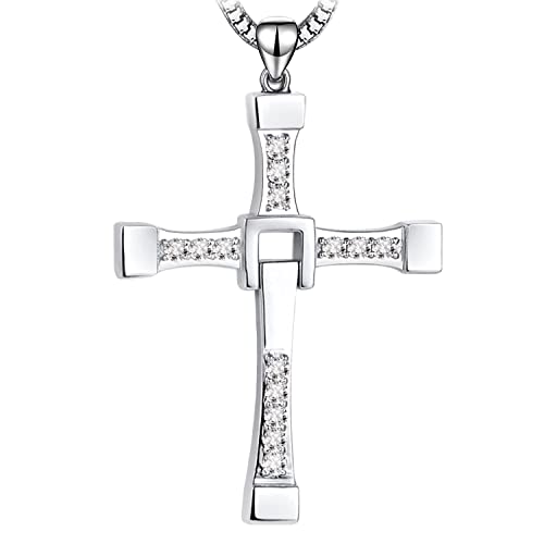 Mr Dora- 925 /1000 argent Collier Pendentif Croix inspiré de Fast and Furious Vin Diesel - chaîne 58 cm