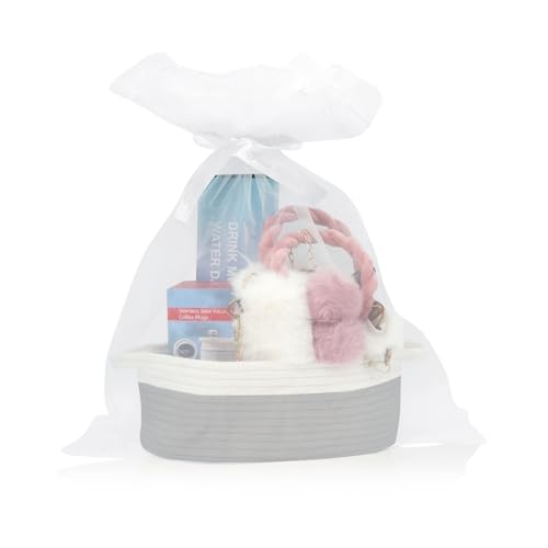 Image of Woven Basket with Gift Bags - Small Ribbons Durable Baskets for Christmas Gifts Empty Rope Basket for Storage 12 inchX 8 inch X 5 inch Baby Toy Basket with Handles (Grey)