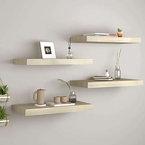 CINDERFUL Estantes flotantes de Pared 4 uds Negro MDF 50x23x3 Salón Librerías