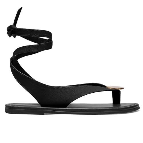 Image of Molozoey Strap Flip Flop Flat Sandals for Women with Metal Circular Ankle Strappy Ladies Fashion Cute Summer Thong Sandals Dressy.