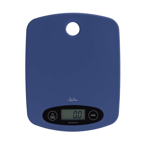 JATA HOGAR HBAL0350   Bascula Cocina Digital de Precisión. Balanza Cocina Hasta 5 Kg. Función Tara. Pulsadores Táctiles. Desconexión Automática. Indicador de Batería Baja y Sobrepeso