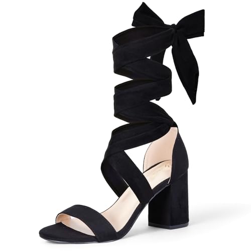 GENSHUO Women's Chunky High Heels Lace Up Strappy Block Sandals Open Toe Sexy Dress Heel Comfortable Prom Wedding Homecoming Party Graduation Shoes