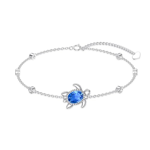 Turtle Bracelet for Women 925 Sterling Silver London Blue Topaz Beach Sea Turtle Beach Bracelet Hawaii Ocean Jewelry Gifts