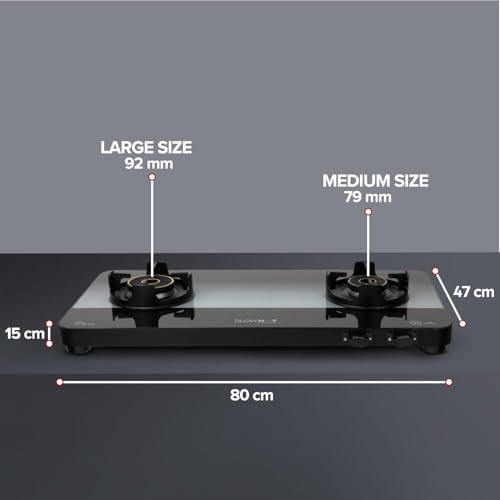 Image of BLOWHOT Premium Design 2 Burner Manual Ignition Gas Stove Slimmest ISI certified, Toughened Glass Cooktop, Stainless Steel Frame, 5 Year Warranty on Burner, Gas stove Valve and Glass (Sapphire Dual)