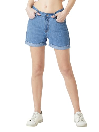 Image of Miss Chase Women's Relaxed Fit Mid Rise Highly Distressed Regular-Length Denim Shorts