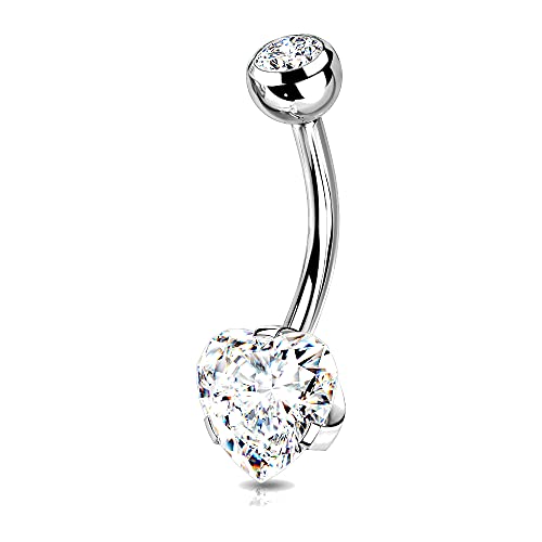 PSUM Unisexo Piercing En El Ombligo Corazón Acero Inoxidable 316L Circonita Incoloro 1.6mm x 10mm HBJ-NS10-C Cover