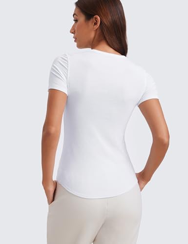 CRZ YOGA Womens Ribbed Modal Casual Short Sleeve Crew Neck Basic Shirts Going Out Soft Fitted Stretchy Athletic Workout Tops2