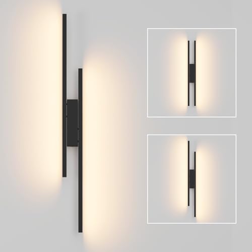 Klighten Aplique Interior Led 28W 2000LM, Lámpara de pared Decorativo Mordern, Luces de pared para Dormitorio, Sala de Estar, Escalera, Longitud Ajustable: 60-80 cm, Blanco Cálido 3000K, Negro